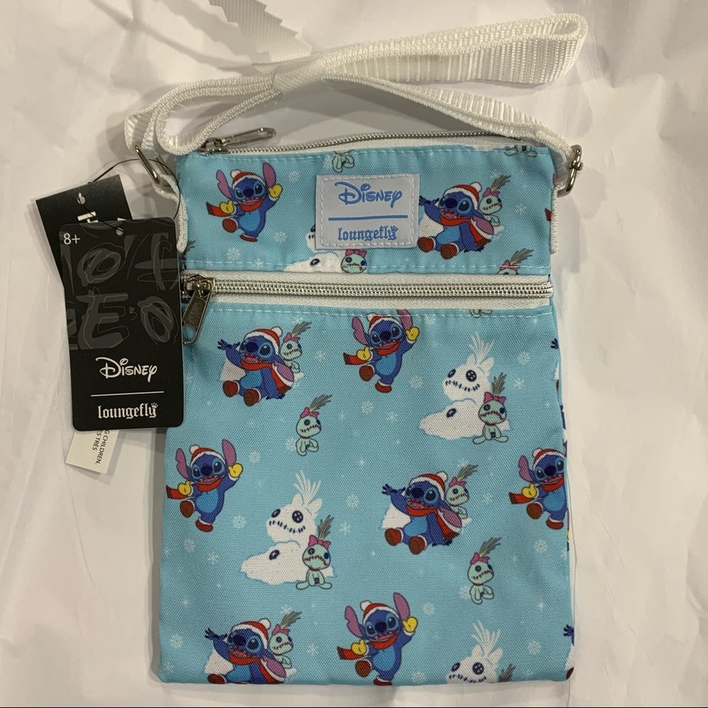LOUNGEFLY DISNEY LILO & STITCH Snow Day PASSPORT CROSSBODY BAG!